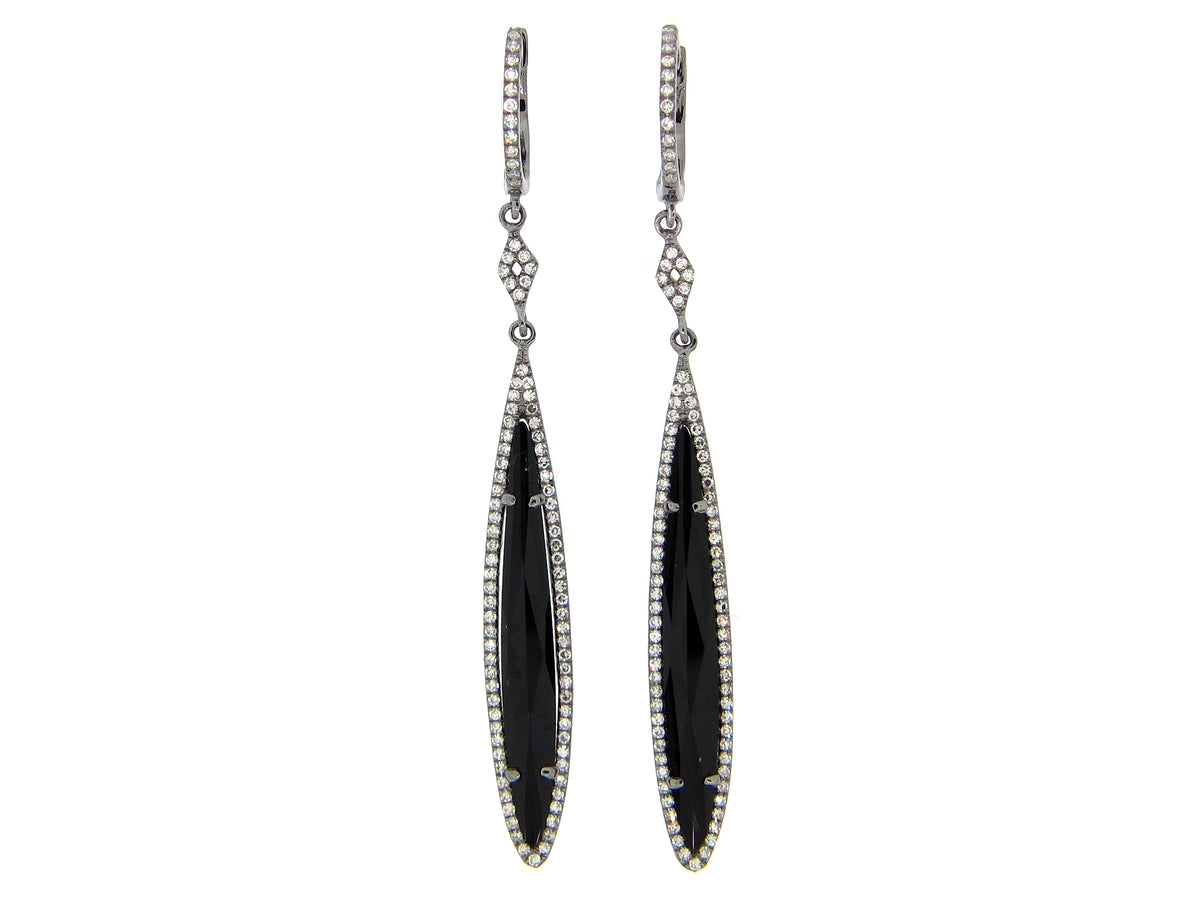 BLACK ONYX & DIAMOND EARRING, 14K BLACK FINISH, (D)