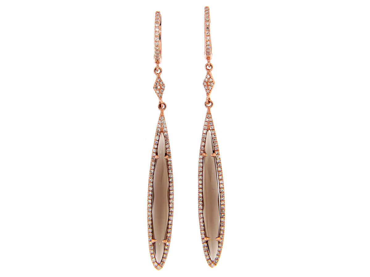 SMOKEY QUARTZ & DIAMOND EARRING, 14KR (H)
