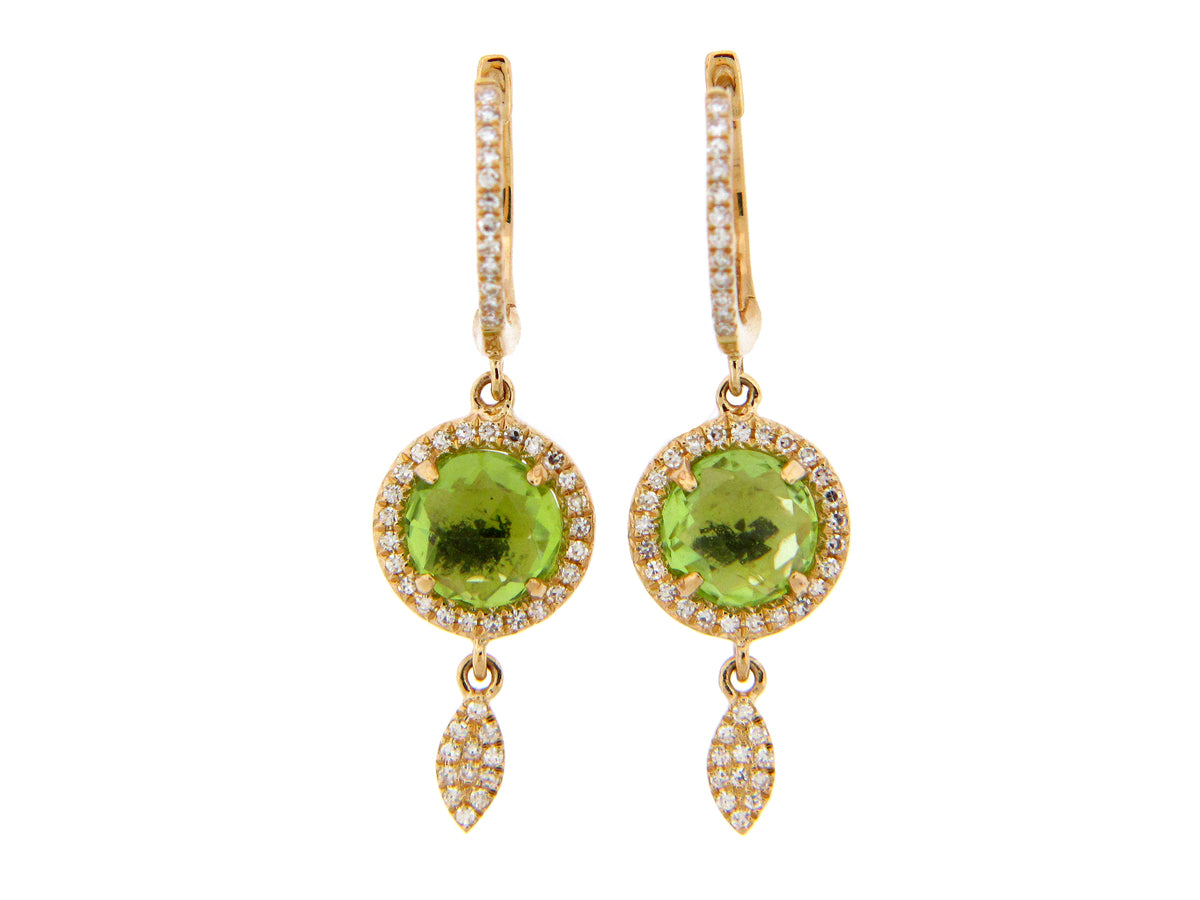 PERIDOT & DIAMOND MARQUIS CHARM EARRING, 14KY (N)