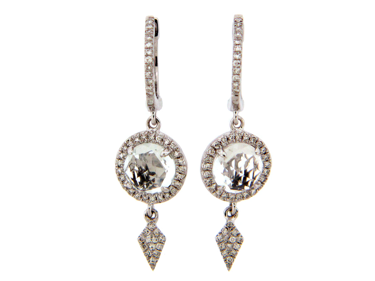 WHITE TOPAZ & DIAMOND KITE CHARM EARRING, 14KW (H)