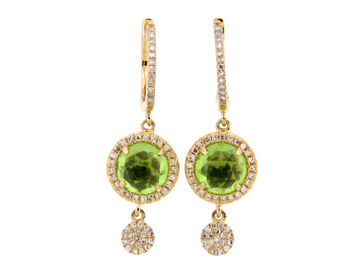 PERIDOT & DIAMOND DISC CHARM EARRING, 14KY (N)