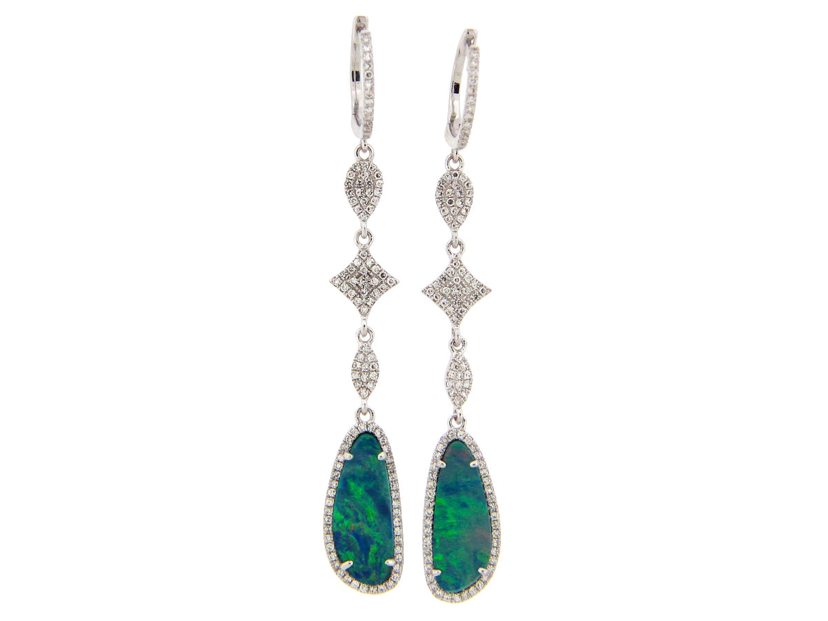 BLACK OPAL DOUBLET & DIAMOND PEAR STAR MARQUIS DANGLE EARRING