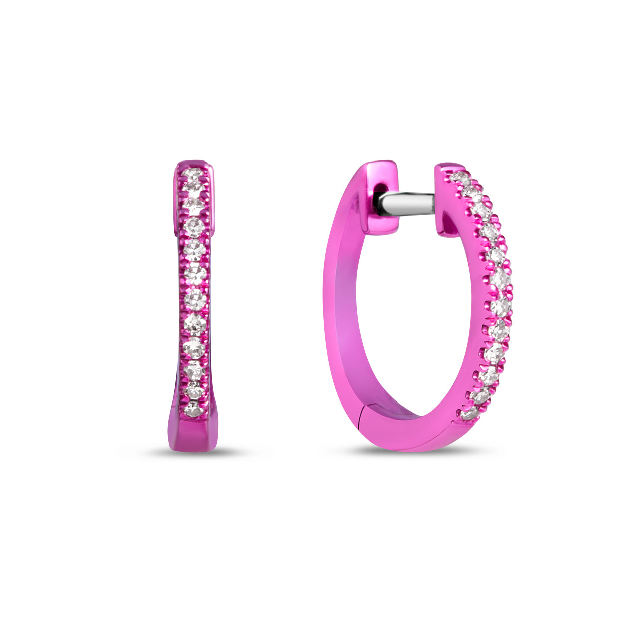 Diamond Classic Slim Huggie Earring, Neon Pink