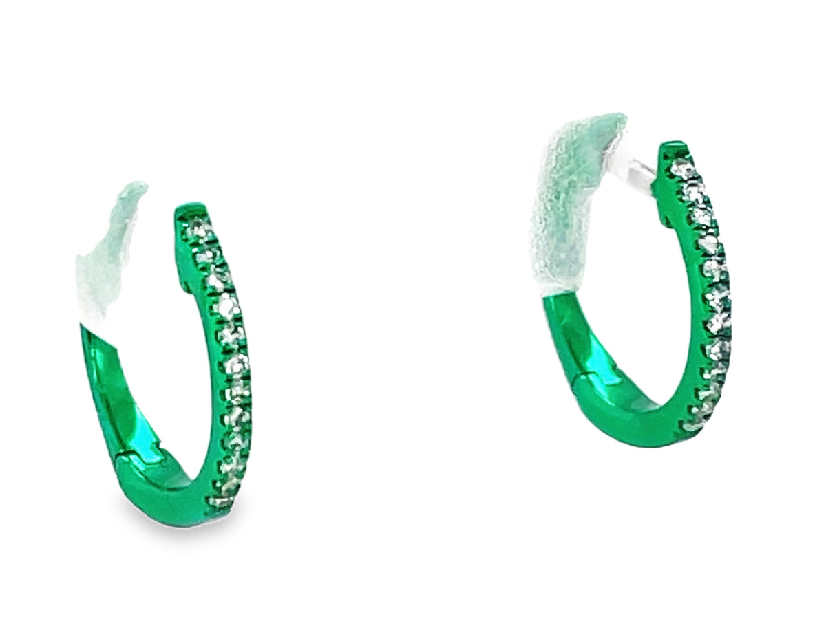 DIAMOND SMALL HUGGY EARRING, 14K GREEN NEON, (N)