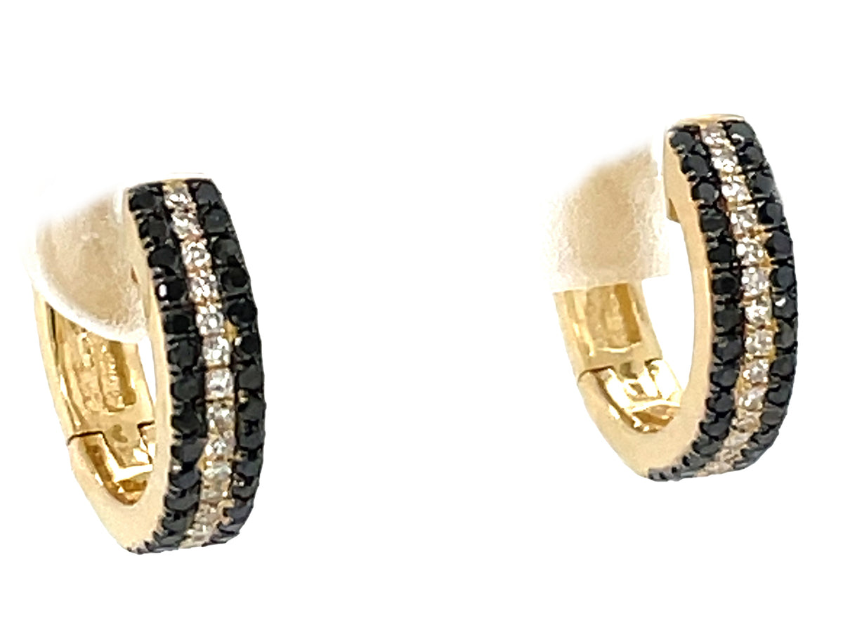 BLACK & WHITE DIAMOND PAVE 3 ROW STRIPED HUGGY EARRING