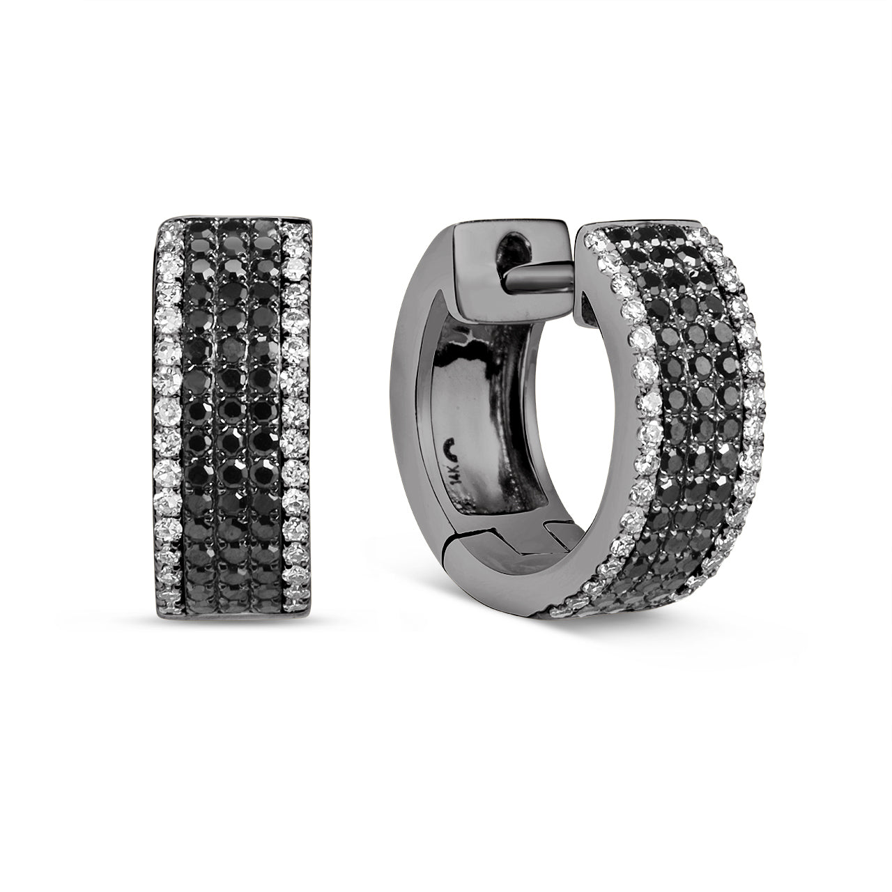 Black & White Diamond 5 Row Huggie Earring