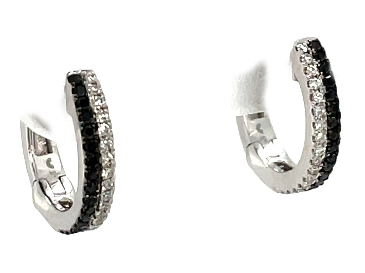 BLACK & WHITE DIAMOND 2 ROW STRIPED 12.7MM HUGGY EARRING