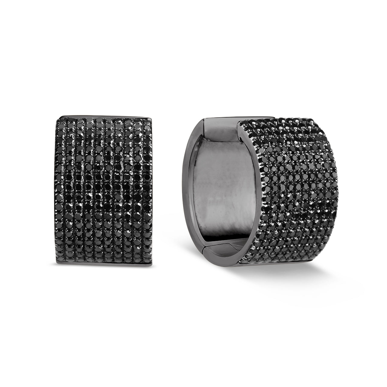 Black Diamond Pave 10 Row Huggie Earring