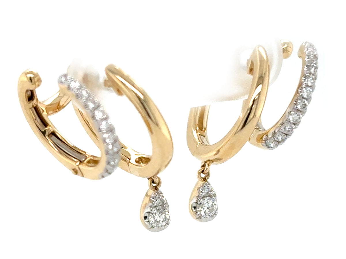 Diamond Double Hoop Dangle Earring, 13mm