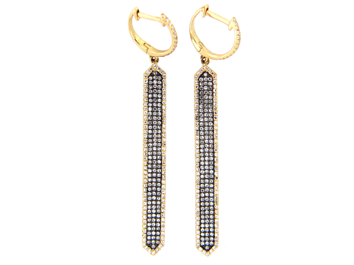DIAMOND EARRING, 14K YELLOW GOLD, CENTER DIAMONDS BLACK FINISH, (N)