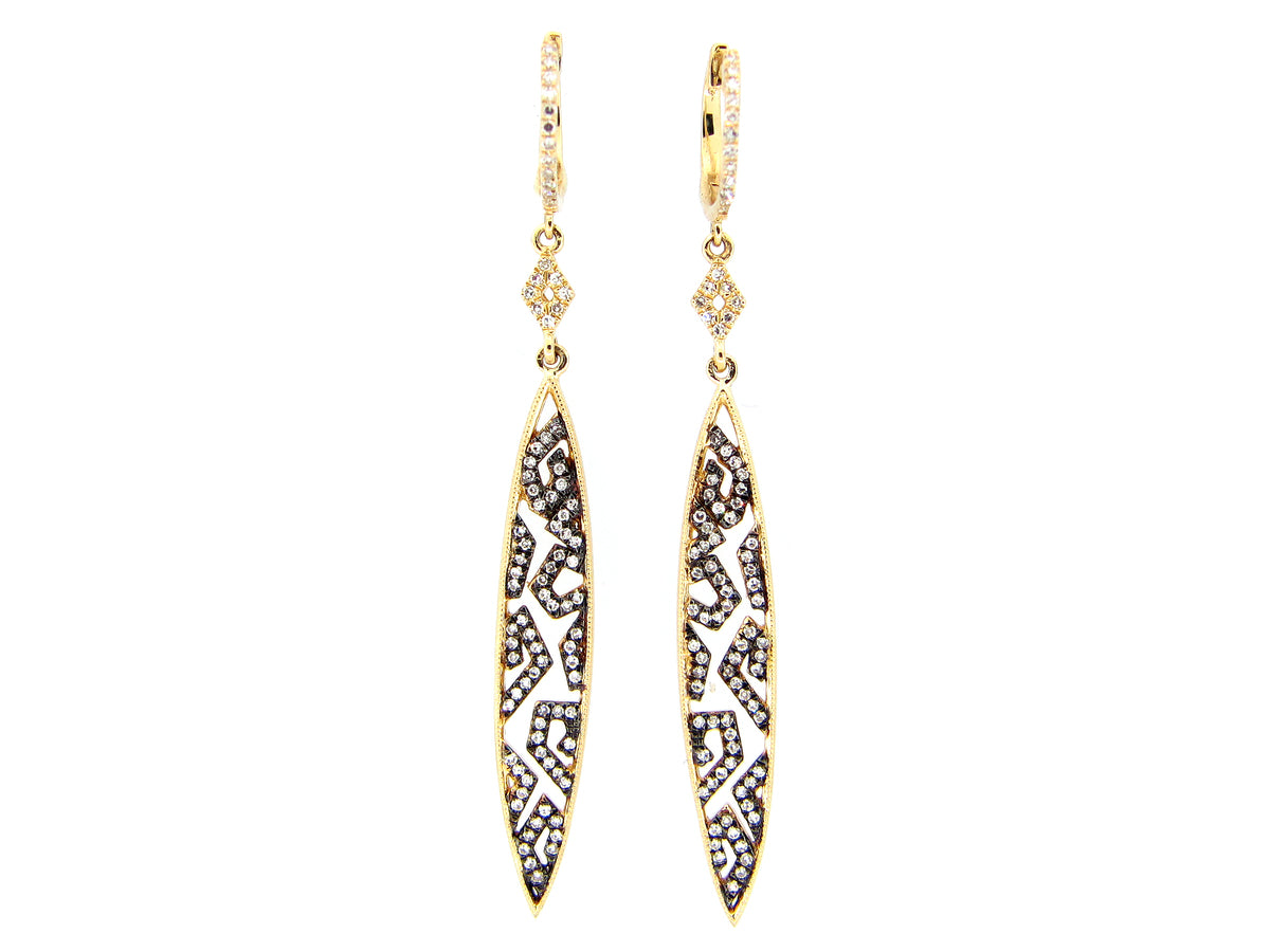 DIAMOND EARRING, 14K YELLOW GOLD, CENTER DIAMOND BLACK FINISH, (N)
