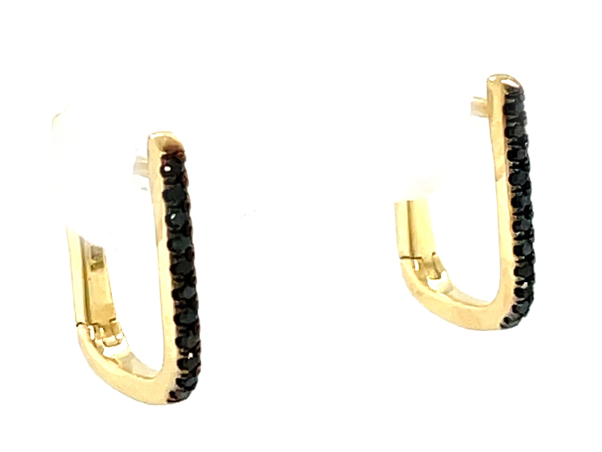 Black Diamond Rectangle Hoop Earring, 12x9mm