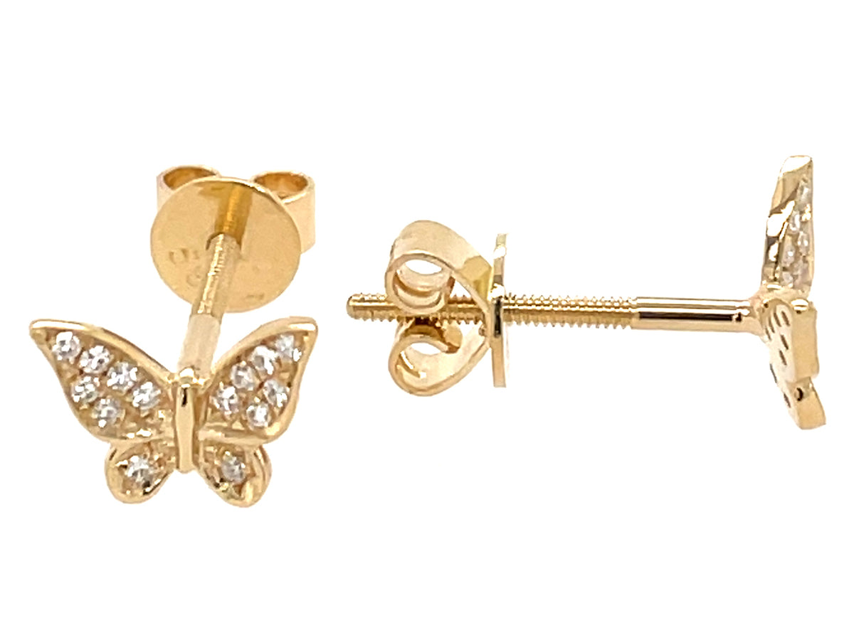DIAMOND BUTTERFLY STUD EARRING, 14KY, 8X6MM, SCREW BACK (N)