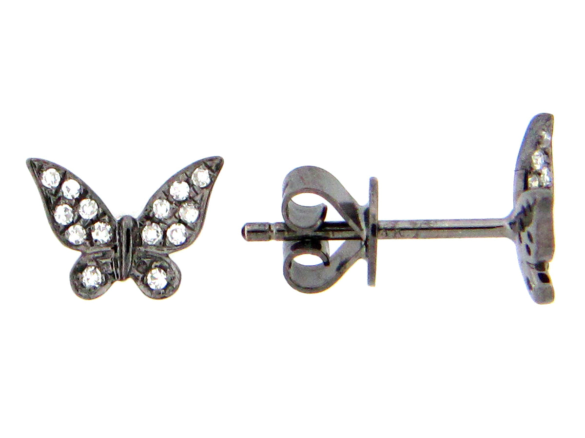 DIAMOND BUTTERFLY STUD EARRING, 14K BLACK FINISH, 8X6MM, (N)