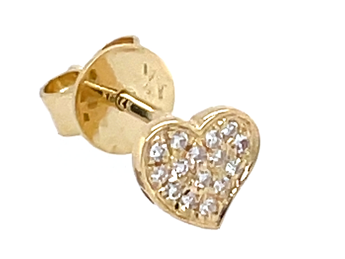 SINGLE DIAMOND HEART STUD EARRING, 14KY, 4.7X5.1MM, (N)