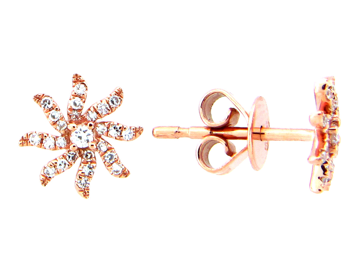 DIAMOND FLOWER STUD EARRING, 14KR (N)