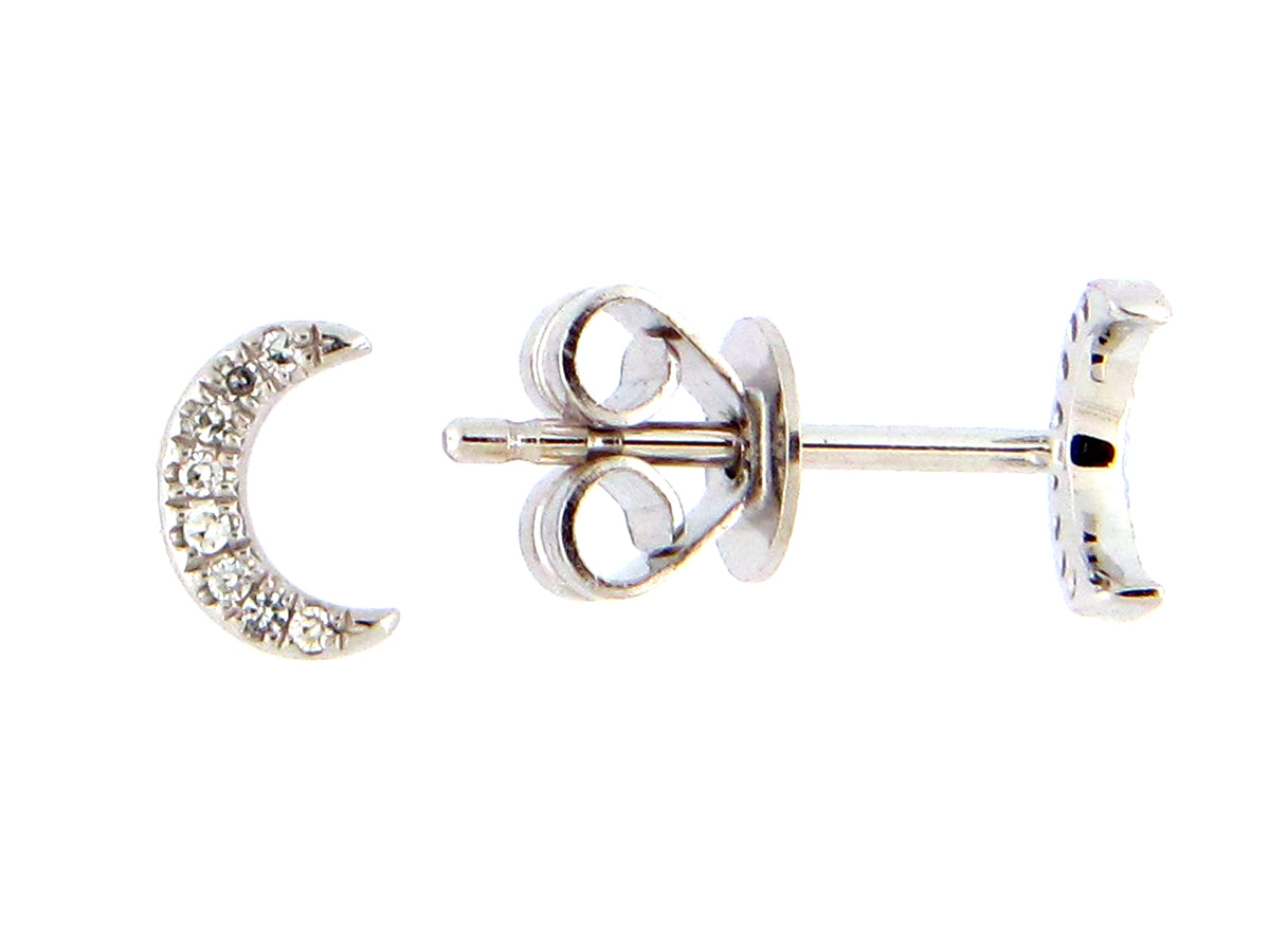 DIAMOND CRESCENT MOON STUD EARRING, 18KW, 5.8MM, (N)