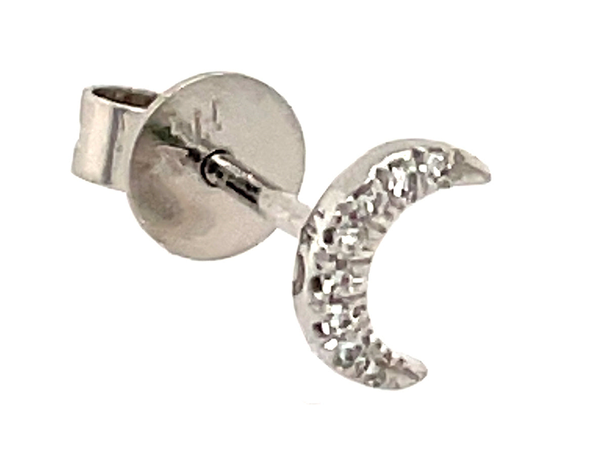 Single Diamond Crescent Moon Stud Earring, 14kw