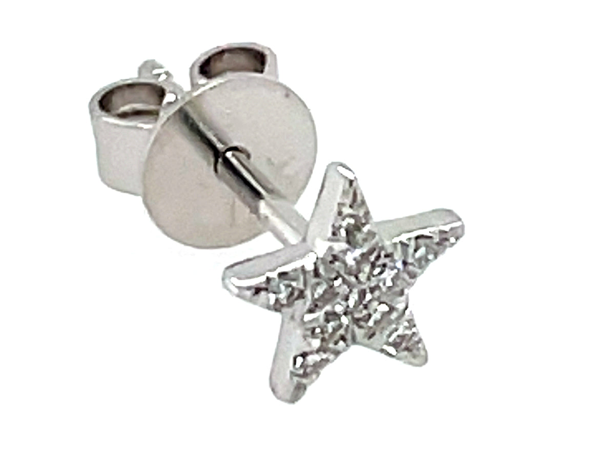 SINGLE DIAMOND STAR STUD EARRING, 14KW, 6 MM, (N)
