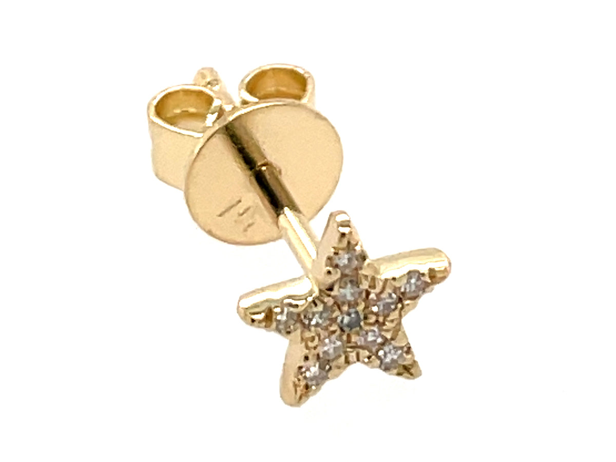 SINGLE DIAMOND STAR STUD EARRING, 14KY, 6 MM, (N)