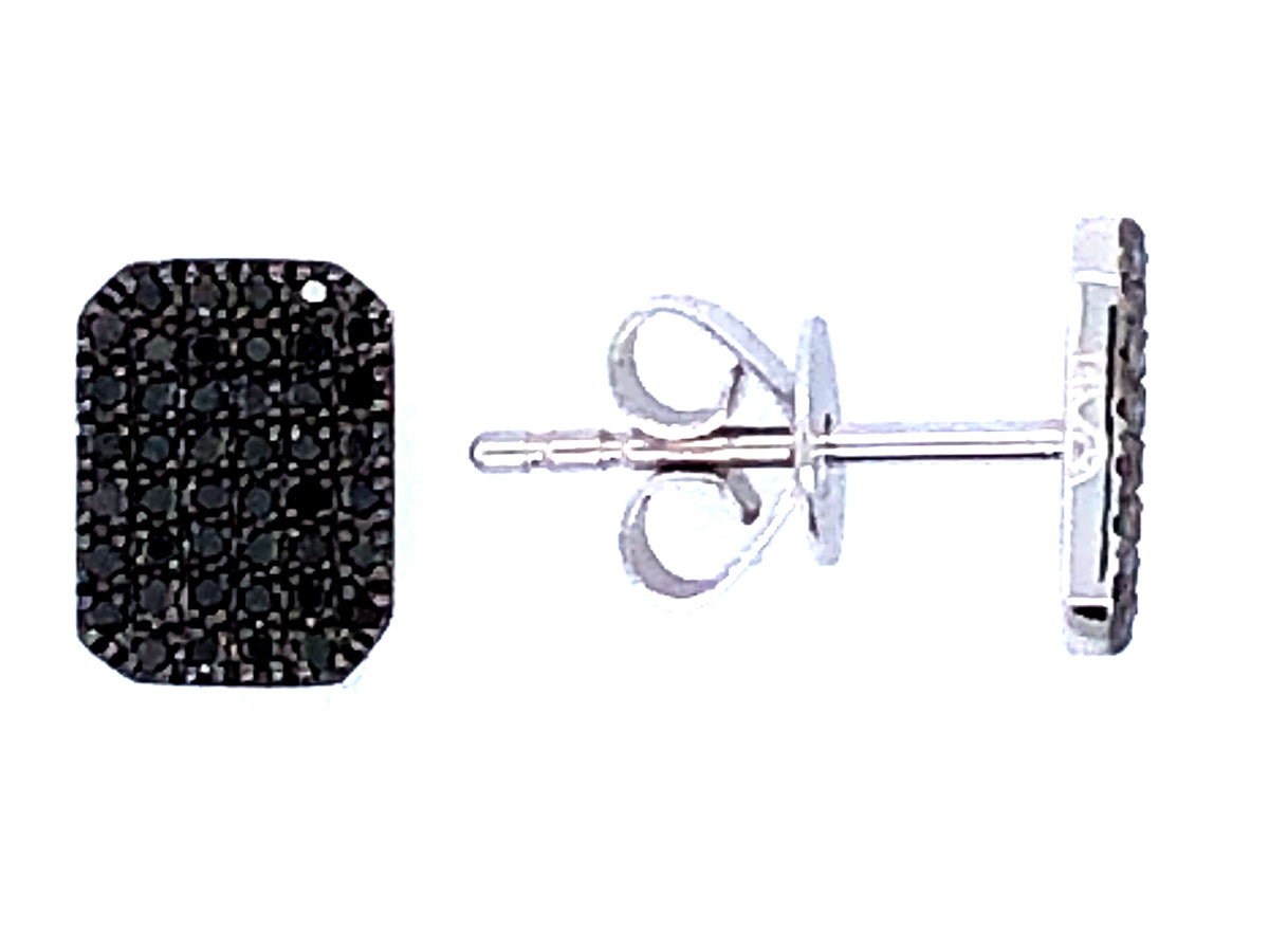 BLACK DIAMOND CUSHION RECTANGLE STUD EARRING, 14KW, 6 X 8 MM, (R)