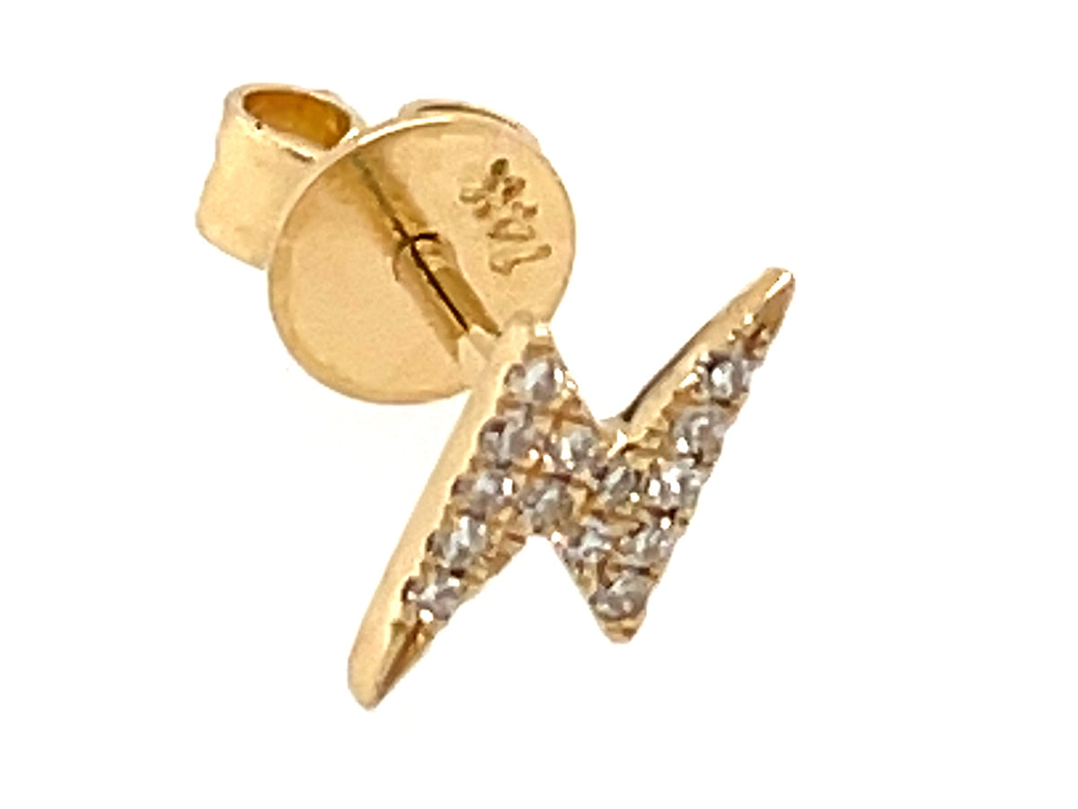 SINGLE DIAMOND LIGHTNING EARRING, 14KY (N)