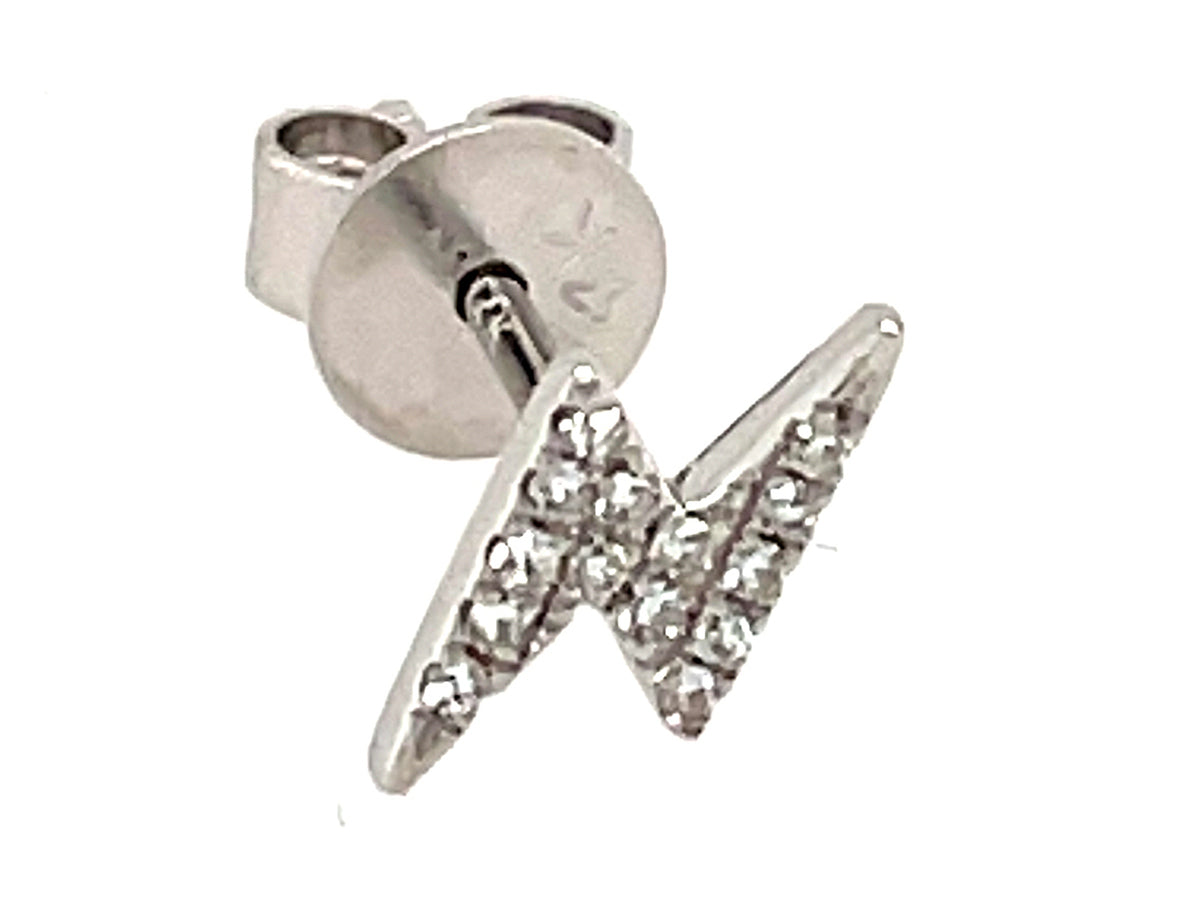 SINGLE DIAMOND LIGHTNING EARRING, 14KW (N)