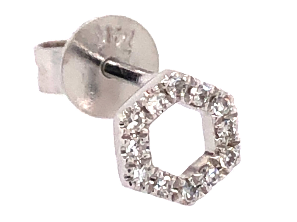 SINGLE DIAMOND HEXAGON STUD EARRINGS, 14KW (N)