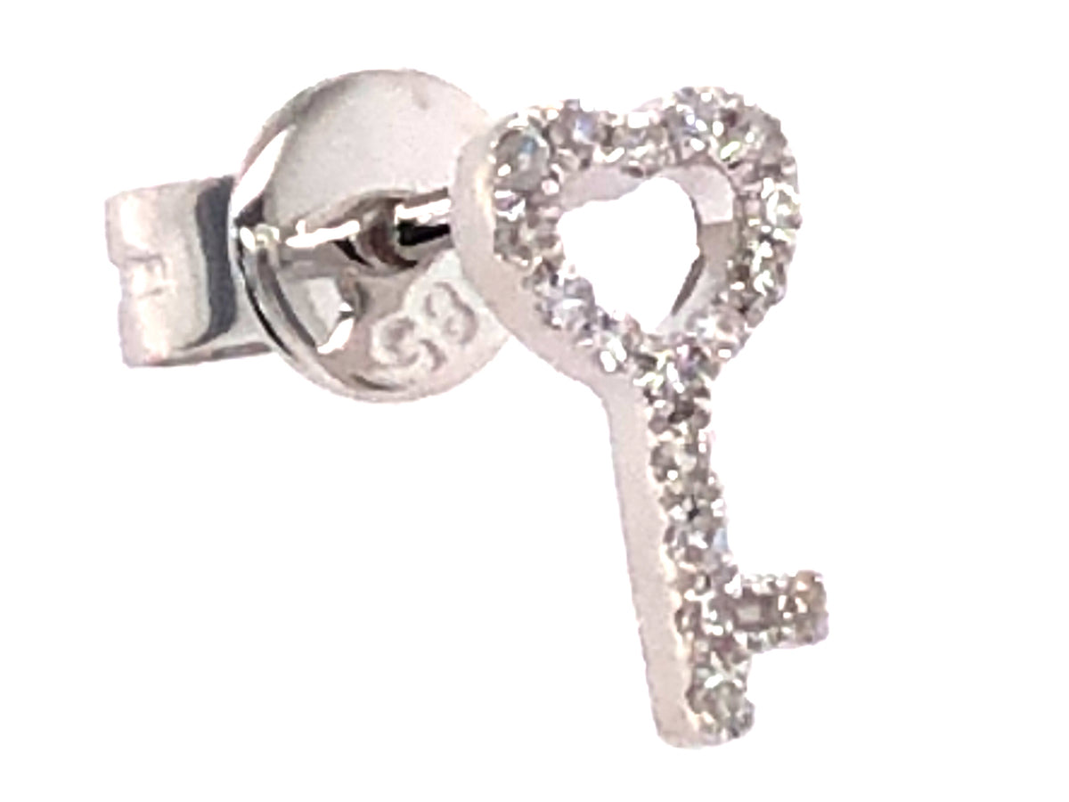 SINGLE DIAMOND KEY HEART STUD EARRING
