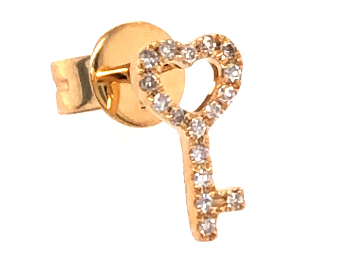 SINGLE DIAMOND KEY HEART STUD EARRING
