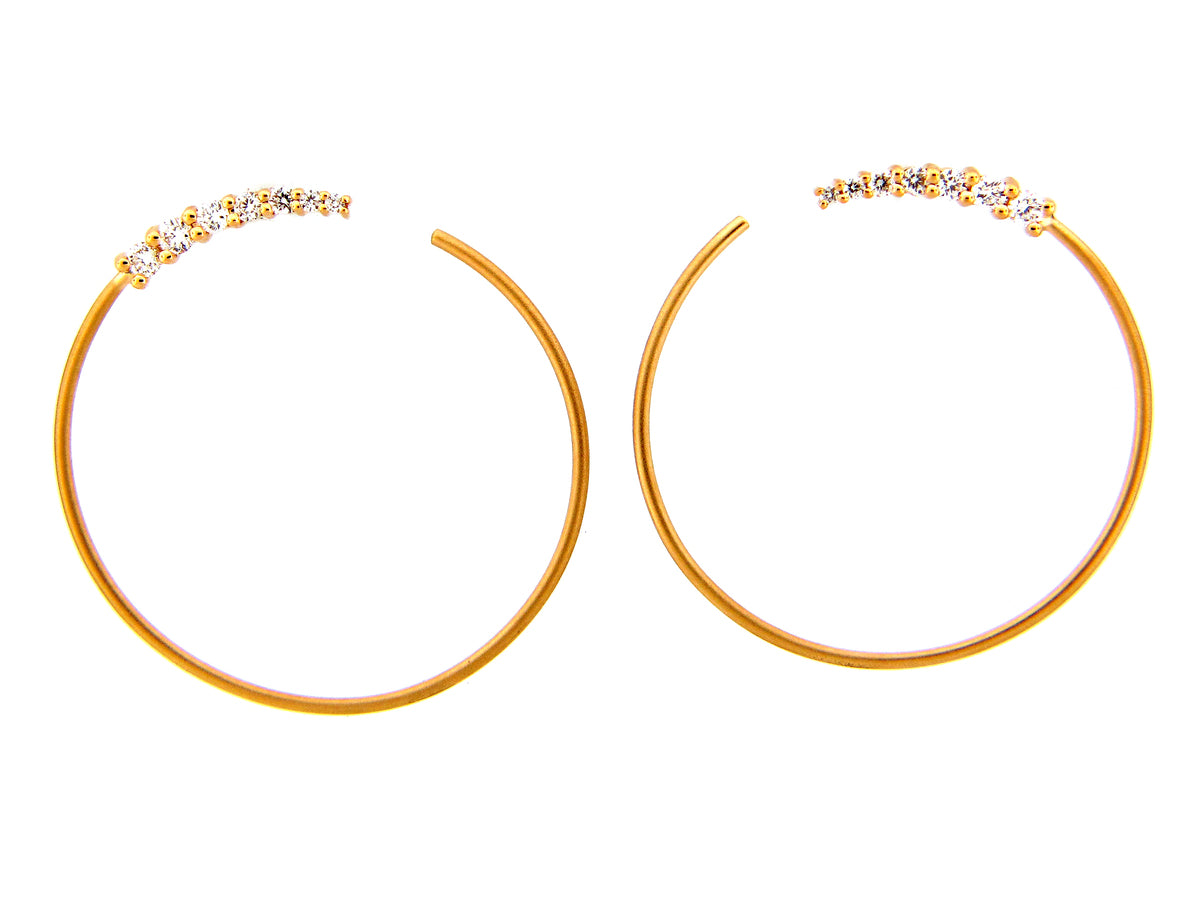 DIAMOND OPEN CIRCLE EARRING, SATIN FINISH, 14KY (N)