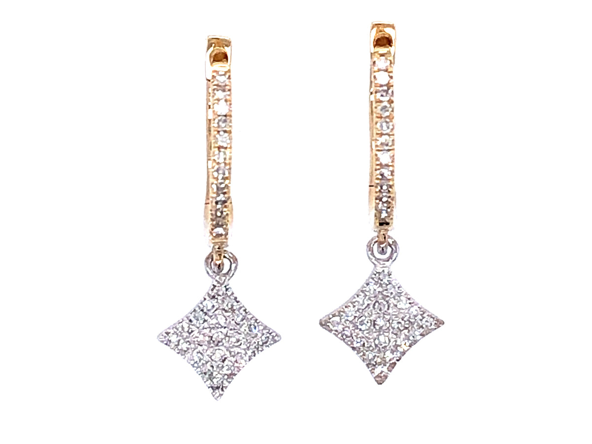 DIAMOND 4 POINT STAR DANGLE EARRING Two-Tone
