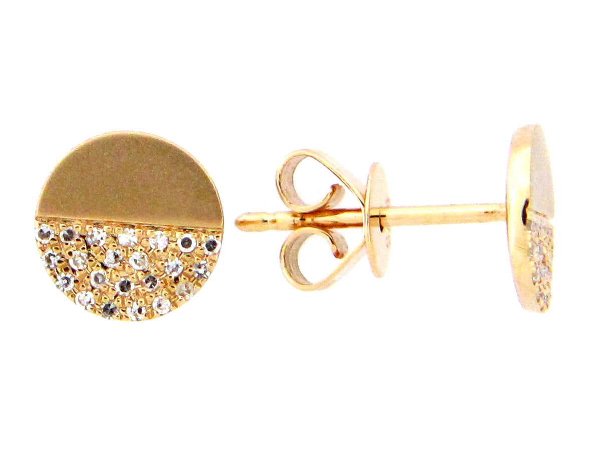 DIAMOND HALF PAVE DISC EARRING, SATIN FINISH, 14KY (N)