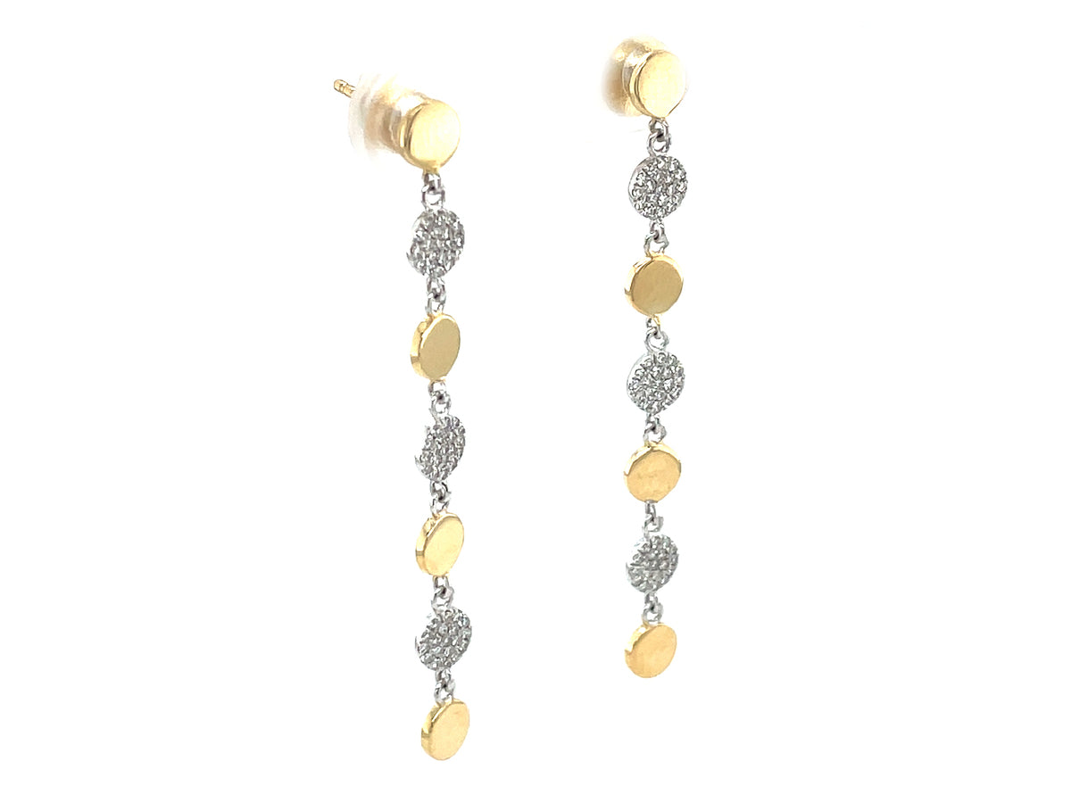 DIAMOND PAVE ALTERNATING DISC DANGLE EARRING, 45MM