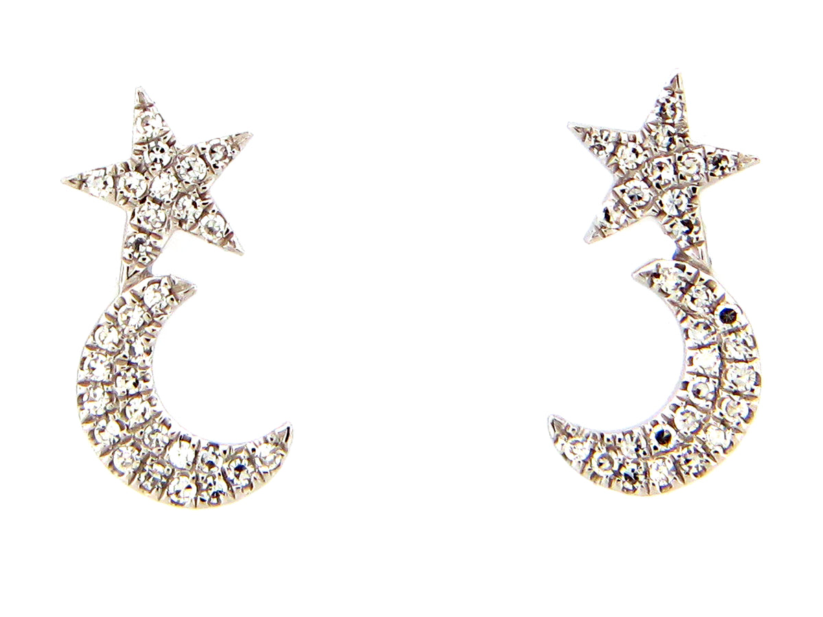 DIAMOND STAR & MOON STUD EARRING