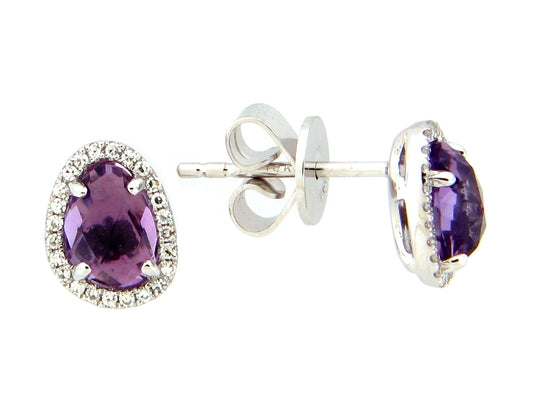 AMETHYST & DIAMOND EARRING, 14KW (H)