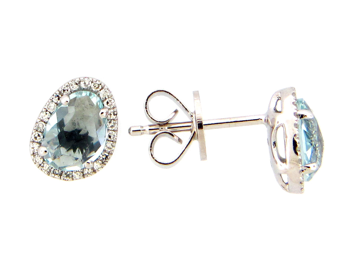 AQUAMARINE & DIAMOND EARRING, 14KW (H)