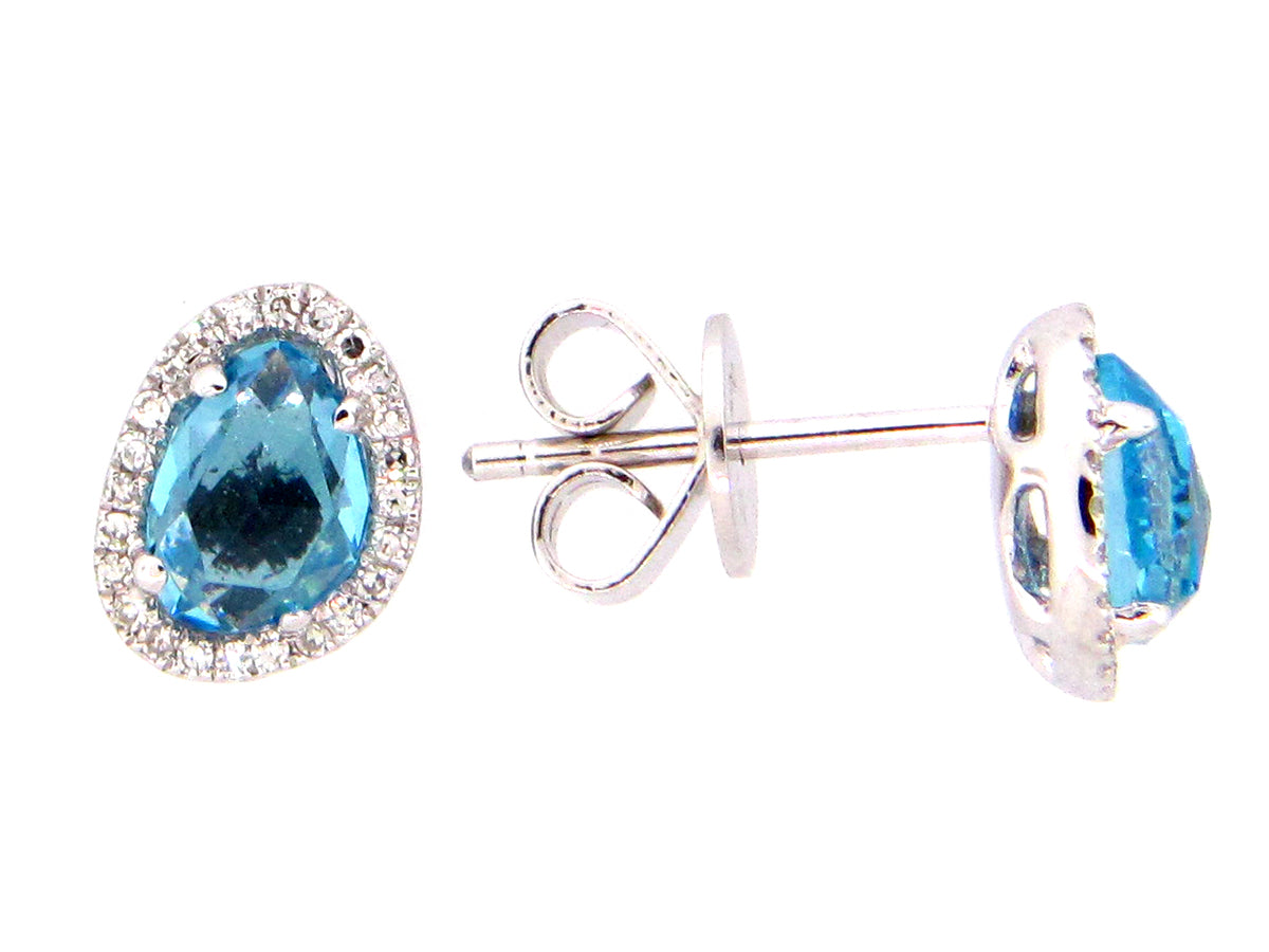 SWISS BLUE TOPAZ & DIAMOND EARRING, 14KW (H)
