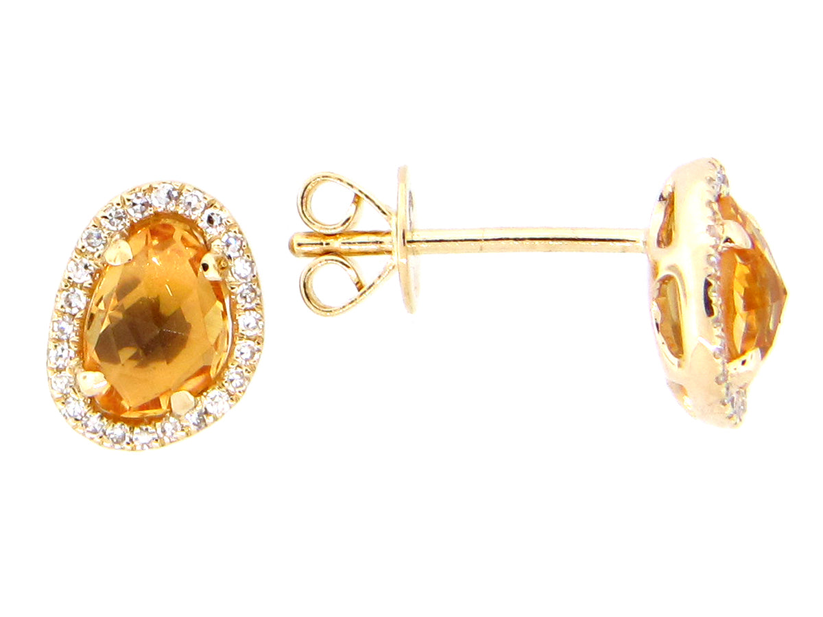 CITRINE & DIAMOND EARRING, 14KY (H)