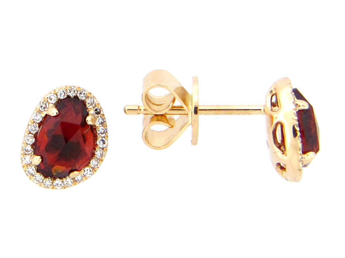 GARNET & DIAMOND EARRING, 14KY (N)