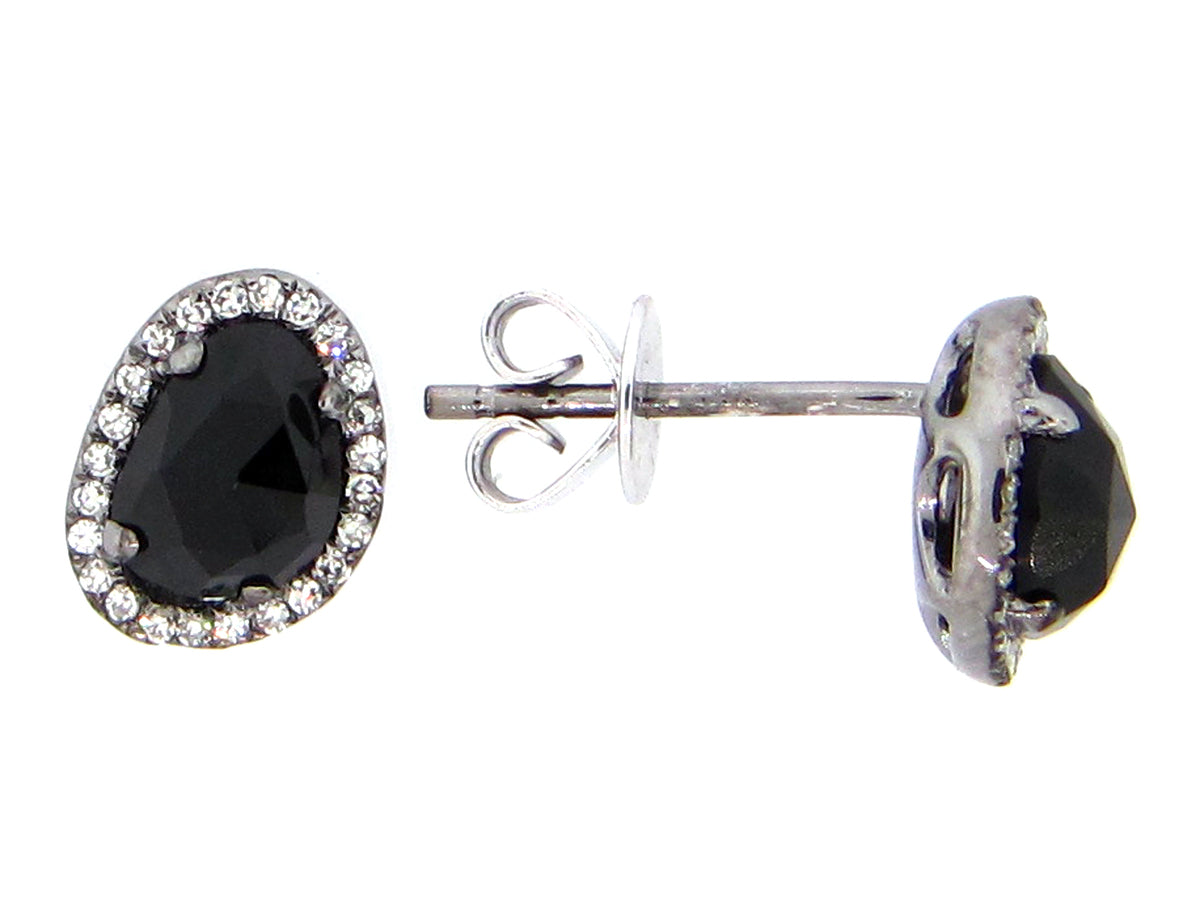 Black Onyx Diamond Earring, 14k Black Finish (D)
