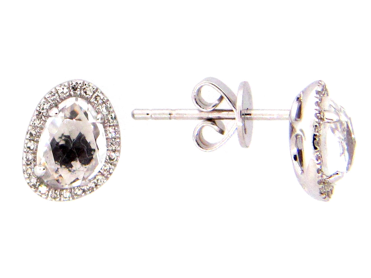 WHITE TOPAZ & DIAMOND EARRING, 14KW (H)