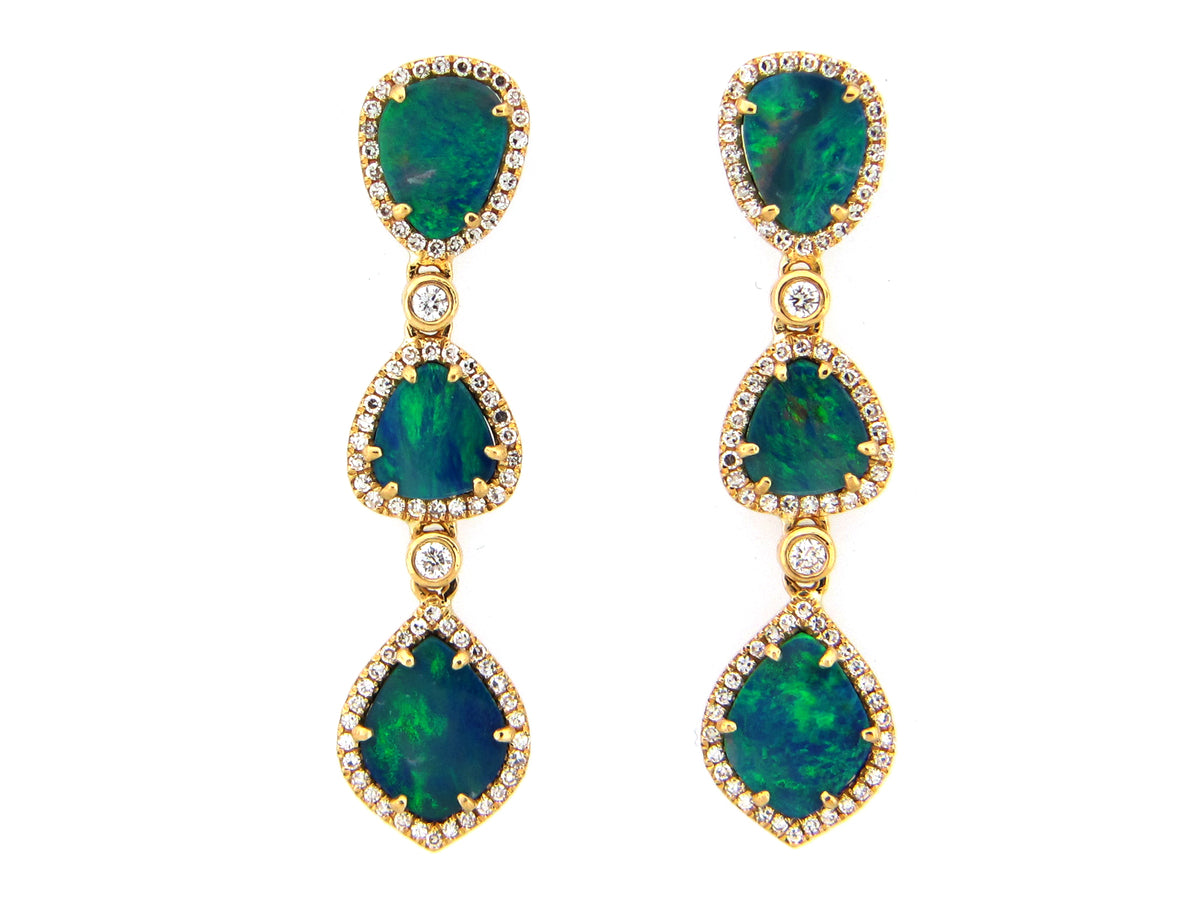 BLACK OPAL DOUBLET & DIAMOND EARRING, 18KY (ASBL)