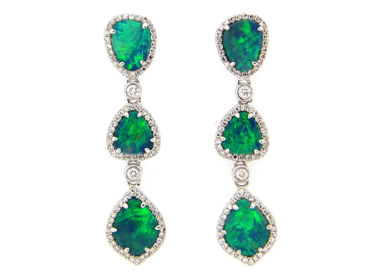 BLACK OPAL DOUBLET & DIAMOND EARRING, 18KW (ASBL)