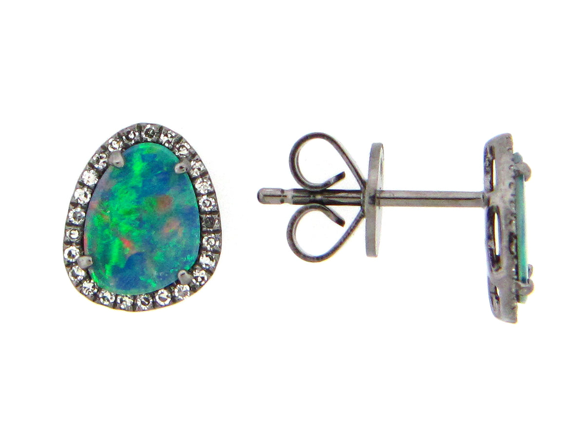 BLACK OPAL DOUBLET & DIAMOND EARRING, 14K BLACK FINISH (ASBL)