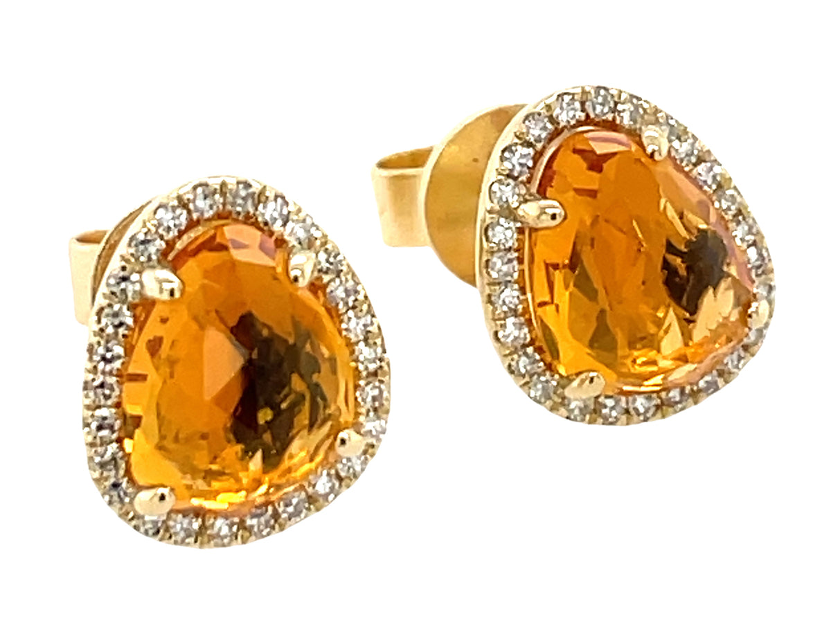 CITRINE BEAN & DIAMOND HALO STUD EARRING