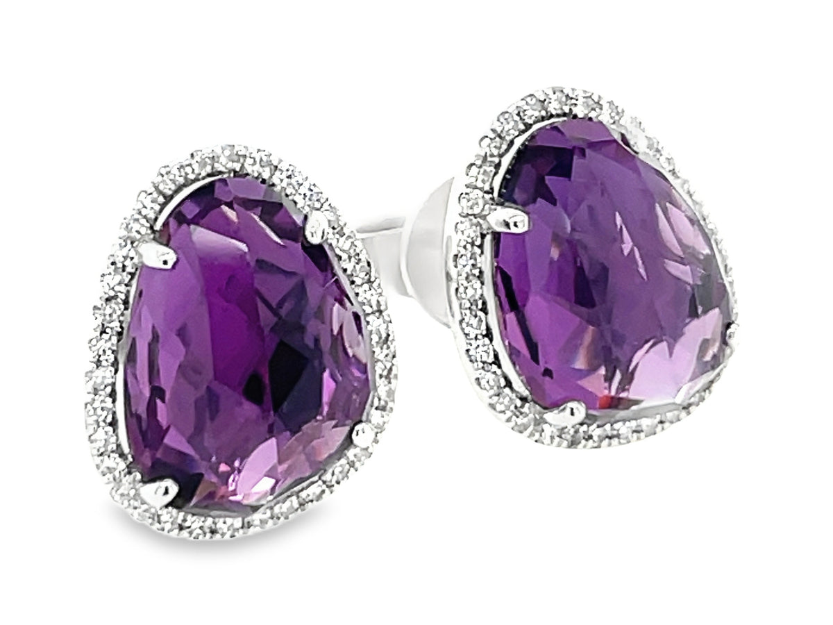 AMETHYST & DIAMOND EARRING, 14KW (H)