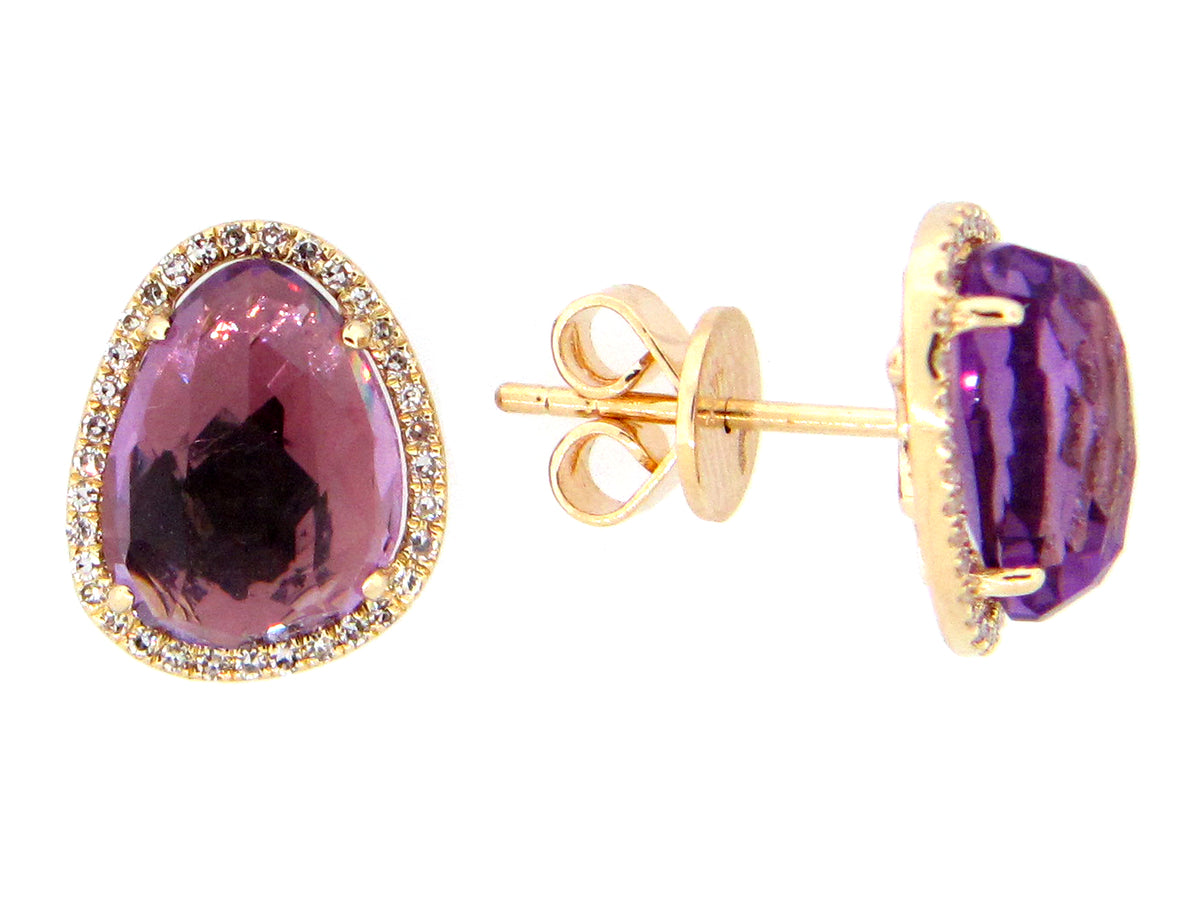 AMETHYST & DIAMOND EARRING, 14KY (H)