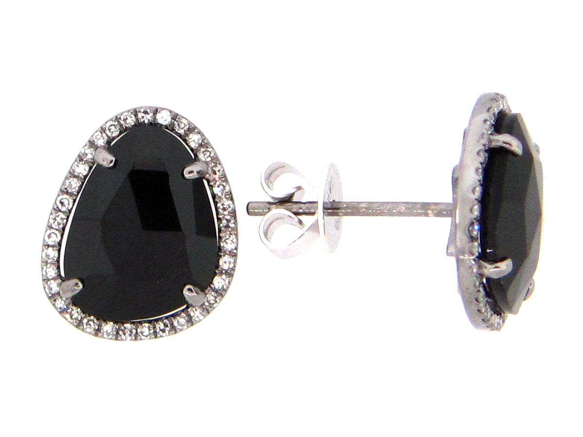 BLACK ONYX & DIAMOND EARRING, 14K BLACK FINISH (D)