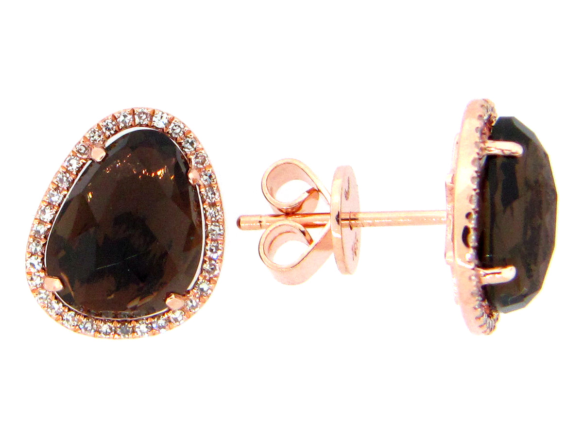 SMOKEY QUARTZ & DIAMOND EARRING, 14KR (H)